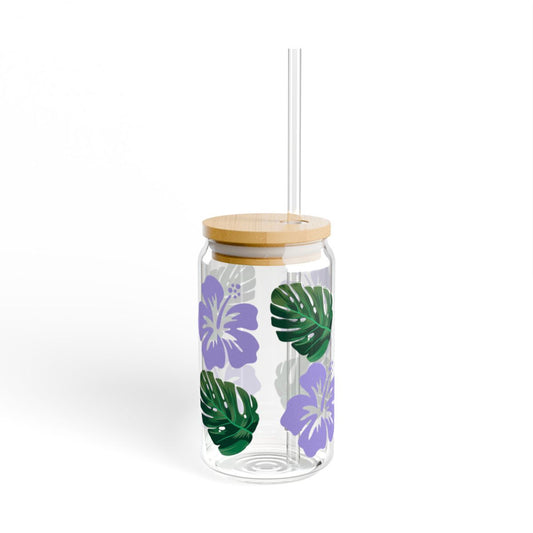 Purple hibiscus glass cup 16oz