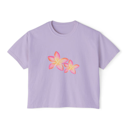 Plumeria Floral Boxy Tee — Pink Tropical Flower Crop Tee