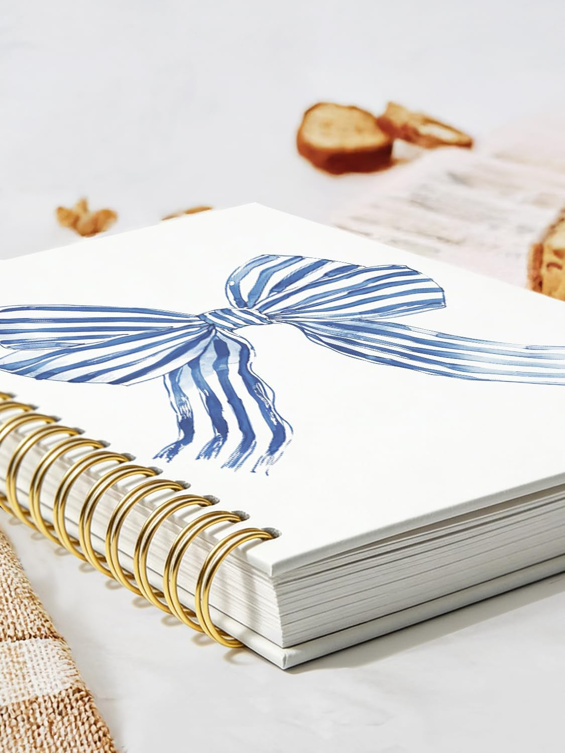 Blue Stripe Ribbon Bow Notebook,Trendy Coquette Lined Spiral Notebook Hardcover,College Ruled Notebook,Office School Journal Notebook for Work,5.5X8.3 Inch 80 Pages,Gifts for Women Teen Girl