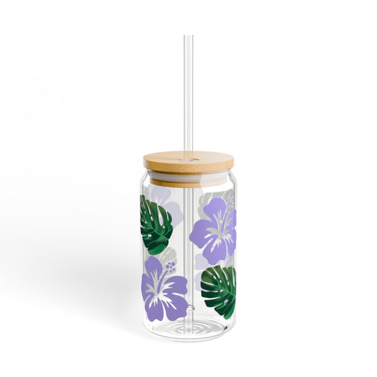 Purple hibiscus glass cup 16oz